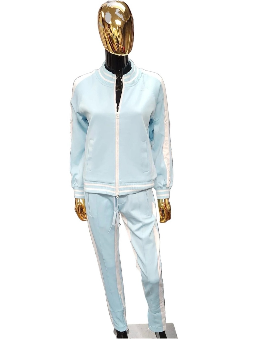 Light Blue Women’s Track Jumpsuit - Casual Zip Jacket & Pants